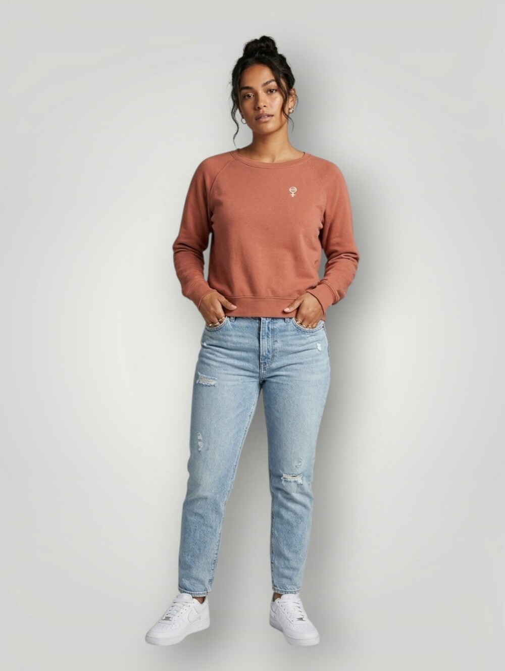 theBee & theFox Womens Small Terracotta Equality Symbol Crew Sweatshirt Feminist